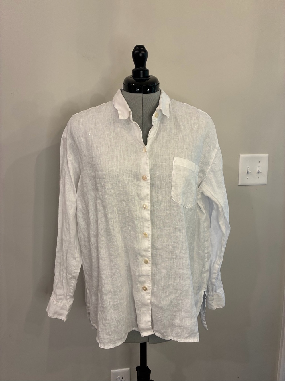 J. Jill White Love Linen Button-Front Shirt Medium Petite 404